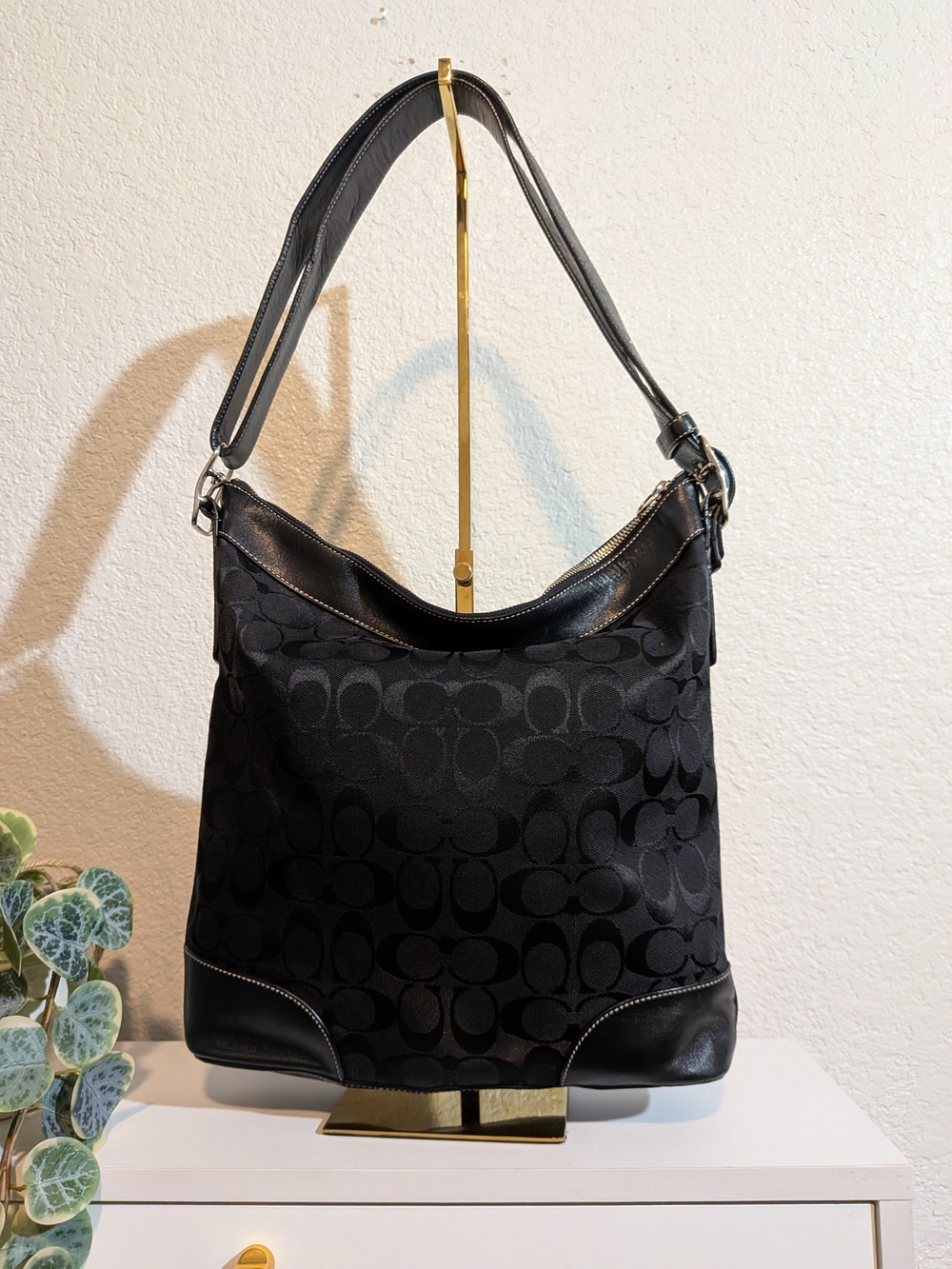 Y2K Coach 6346 Black Signature Jacquard Hobo Shoulder Crossbody Bag